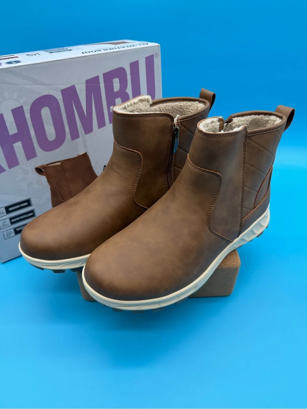 Khombu Women's Brown Faux-Fur Lined Ankle Booties US 11